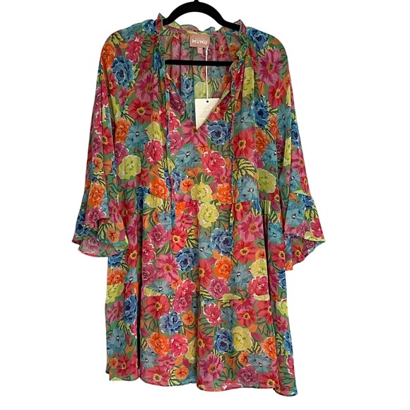 Show Me Your MuMu Dresses & Skirts - Show Me Your Mumu Floral Tiered Babydoll Mini‎ Dress Pink Blue Green Medium NWT